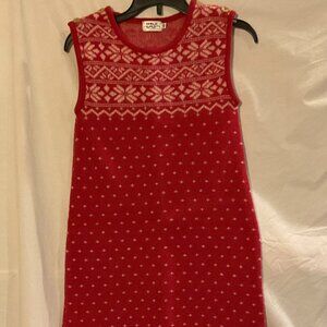 Mole Little Norway Girls Size 10 Eu 140 Red Holiday Print Wool Sleeveless Dress